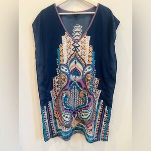 Glam Medium Kaftan Cover Up Navy Abstract Prints Beach